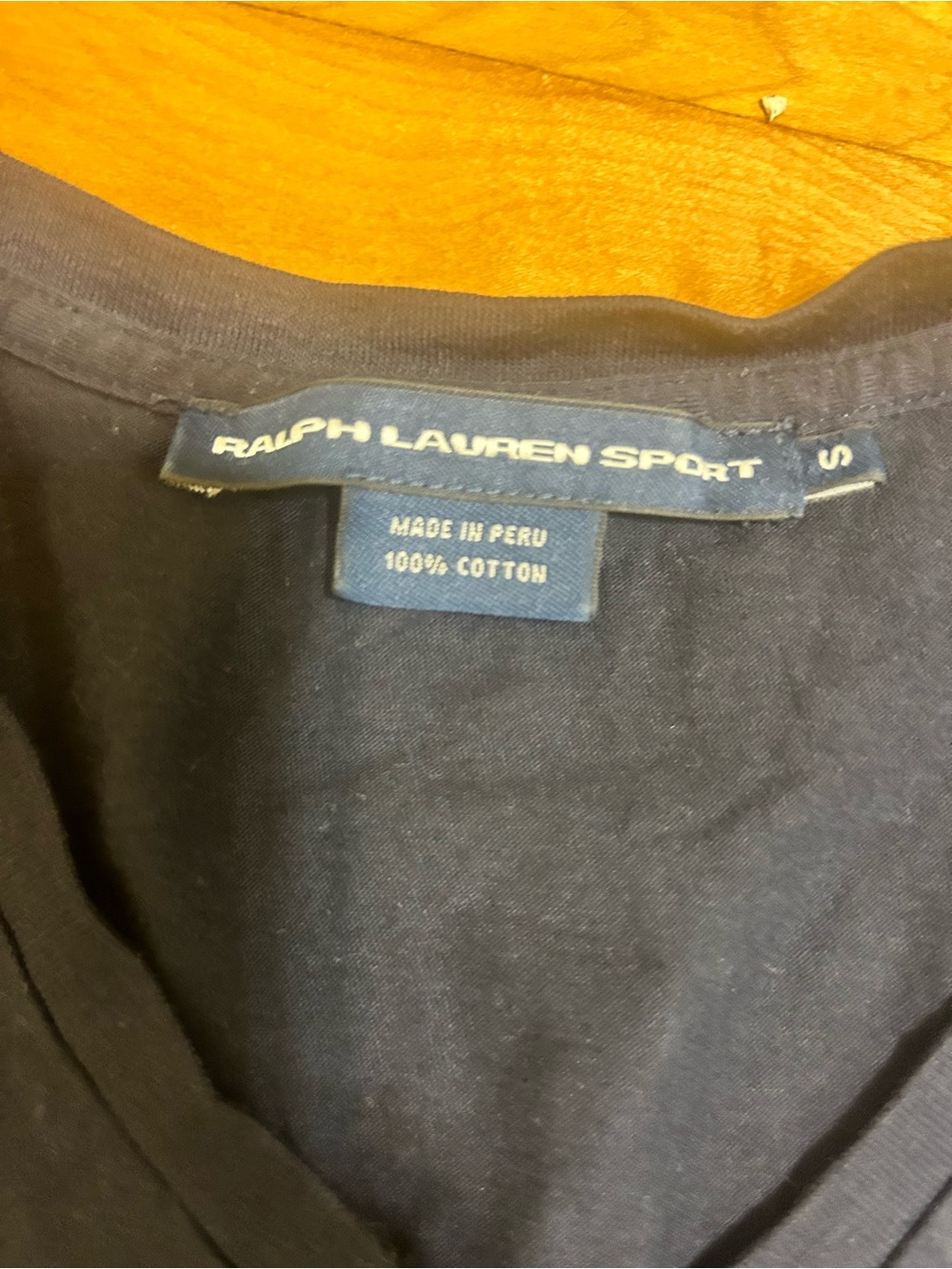 Ralph Lauren Navy V-Neck Tee with Pink Polo Logo - Picture 3 of 3